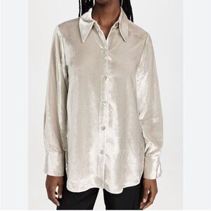 Vince NWT Velvet Shaped Collar Long Sleeve Blouse in Grey Size M MSRP $398